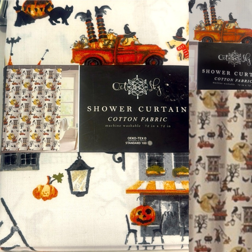 NWT - October Sky Fabric Shower Curtain with Halloween Design!